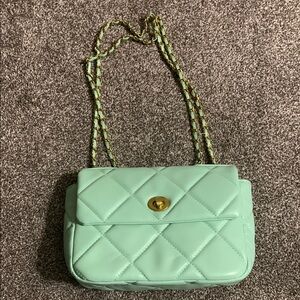 Mint Green Quilted Chain Shoulder Bag